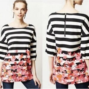Anthropologie Postmark Linnea Tunic Top Floral Striped Preppy Chic Peasant XS
